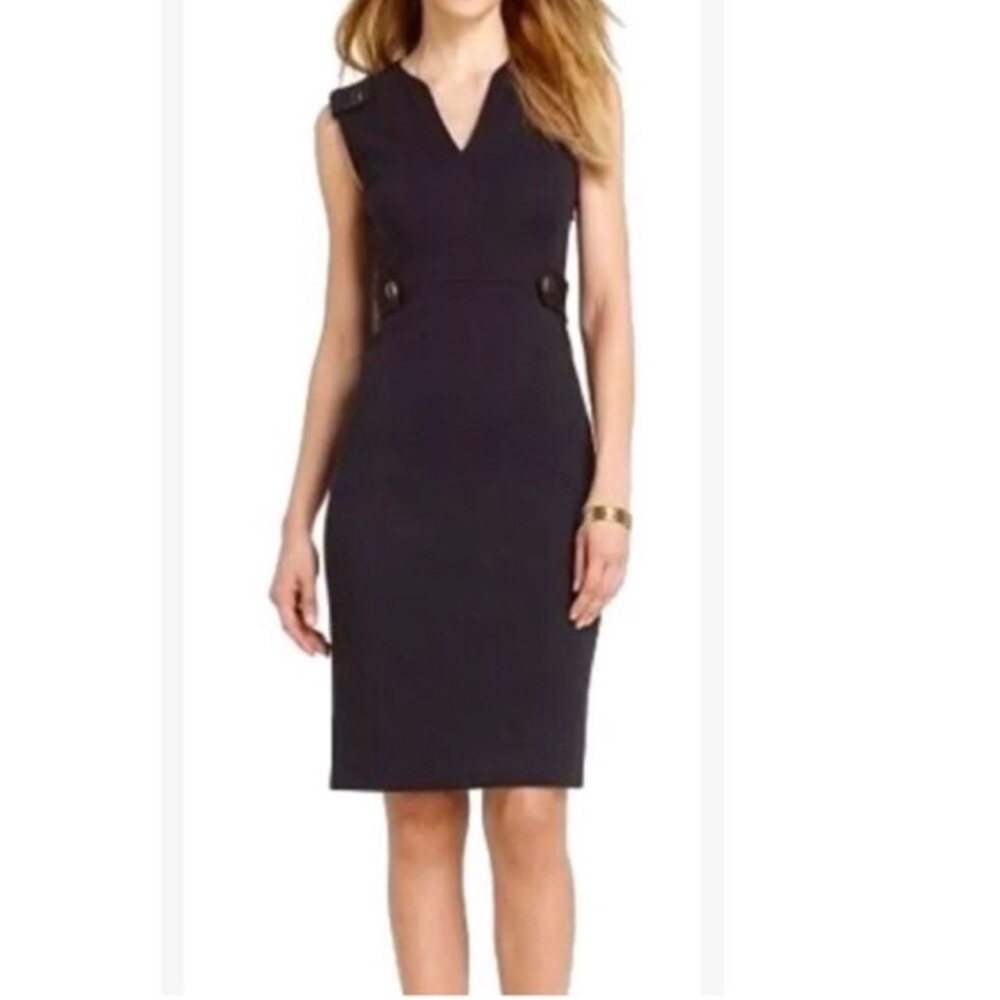 Tory Burch Black Sheath Midi Dress Square Neck Sleeveless